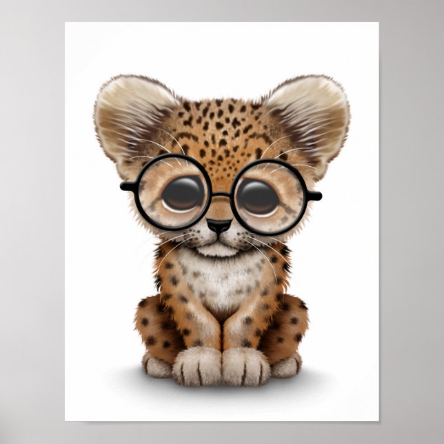 Affiche Bébé mignon Leopard Cub portant des lunettes sur b (Devant)