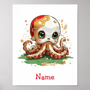 Affiche Bébé mignon Octopus Nom personnalisé