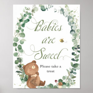 Affiche Bébé mignon Ours vert Bébé sont doux Traiteur