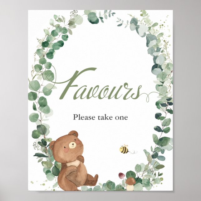 Affiche Bébé mignon Ours Vert Faveurs S'Il Vous Plaît Pren (Devant)