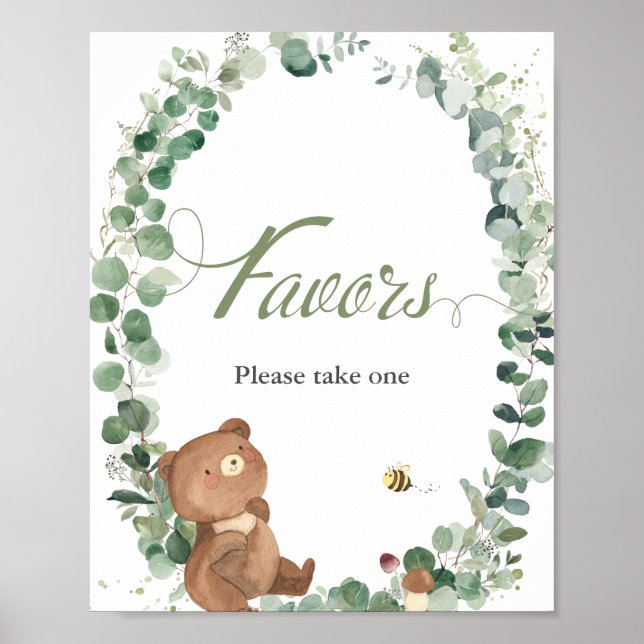 Affiche Bébé mignon Ours Vert Faveurs S'Il Vous Plaît Pren (Devant)