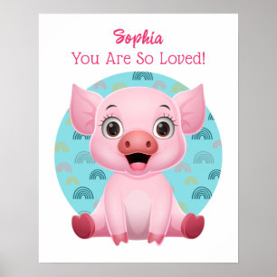 Affiche Bébé mignon Pig Art, Nom et message de l'enfant