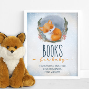 Affiche Bébé mignon renard neige livres d'hiver pour bébé