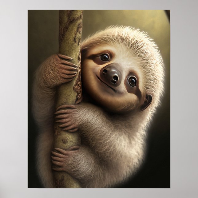 Affiche Bébé mignon Sloth Souriant Faune Nature Animal (Devant)