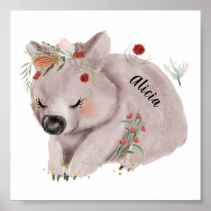 Affiche Bébé mignon Wombat Gold Speckle personnalisé