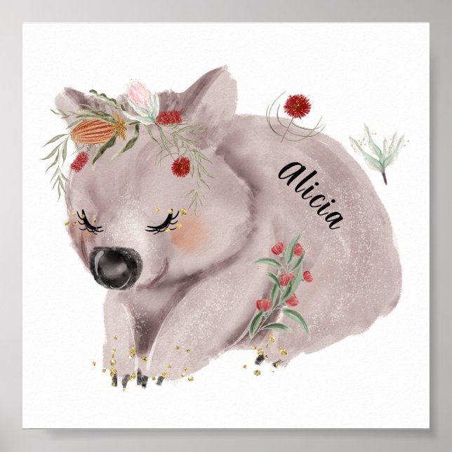 Affiche Bébé mignon Wombat Gold Speckle personnalisé (Devant)
