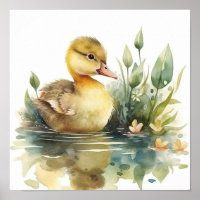 Bébé mou Canard, Canard sur une étang aquarelle