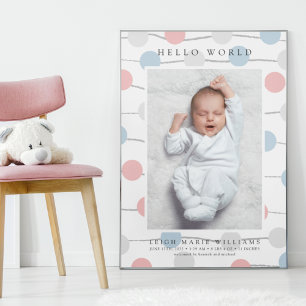 Affiche BÉBÉ NAISSANCE Bonjour Pastel Pois