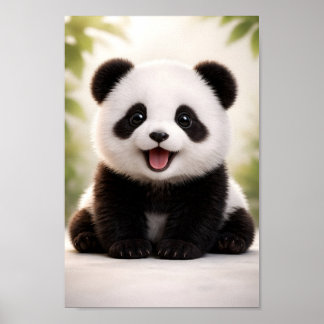Affiche Bébé Panda Heureux Animaux de la nurserie mignonne