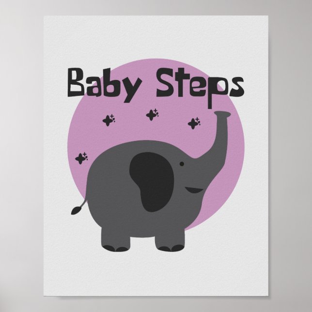 Affiche Bébé pas Kawaii mignon bébé éléphant gris & violet (Devant)