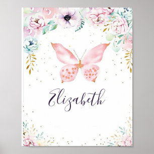 Affiche Bébé pastel floral et papillon
