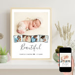 Affiche Bébé Photo Collage Zigzag Image Strip personnalisé<br><div class="desc">Poster photo collage bébé avec texte personnalisé et bande photo zigzag. Le modèle est prêt pour vous à ajouter cinq photos - la photo principale sera utilisée comme arrière - plan et les 4 photos restantes seront disposées dans une bande d'image en zigzag le long du fond. Ce design a...</div>