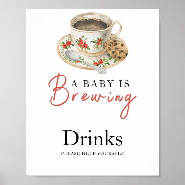 Affiche Bébé prépare du café Baby shower Boissons  (Devant)