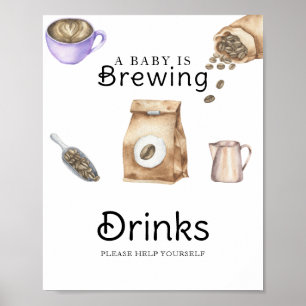 Affiche Bébé prépare du café Baby shower Boissons 
