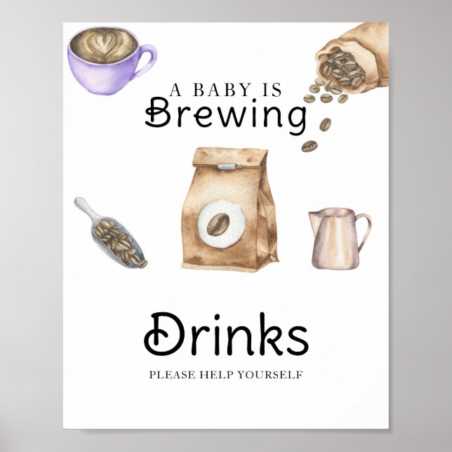 Affiche Bébé prépare du café Baby shower Boissons  (Devant)
