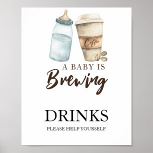 Affiche Bébé prépare du café Boissons