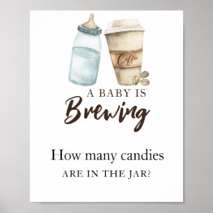 Affiche Bébé prépare du café Combien de bonbons