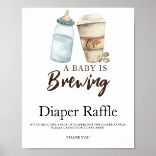 Affiche Bébé prépare un café Baby shower tombola de couche