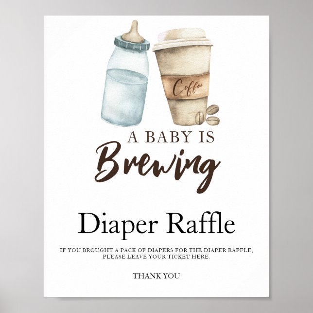 Affiche Bébé prépare un café Baby shower tombola de couche (Devant)