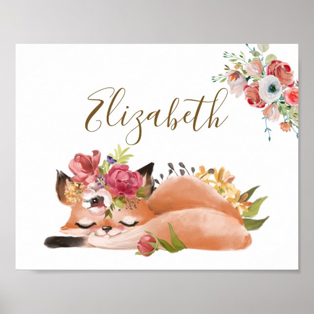 Affiche Bébé renard aquarelle mignon personnalisé (Devant)
