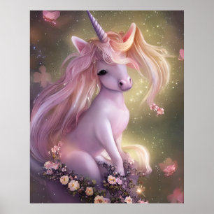 Affiche Bébé rose adorable licorne