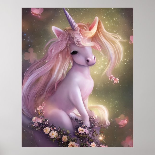 Affiche Bébé rose adorable licorne (Devant)