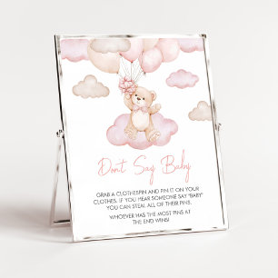 Affiche Bébé rose Bear Baby shower de ballon Ne pas dire b