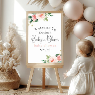 Affiche Bébé rose doux en fleurs dans le Baby shower en fl