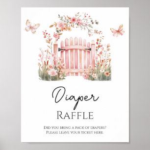 Affiche Bébé rose floral en fleur Papillon en fleur Raffle
