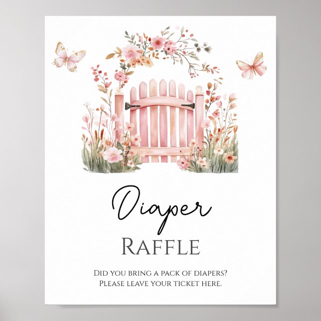 Affiche Bébé rose floral en fleur Papillon en fleur Raffle (Devant)