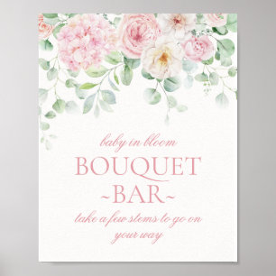 Affiche Bébé rose floral en fleurs Hydrangea Bouquet Bar