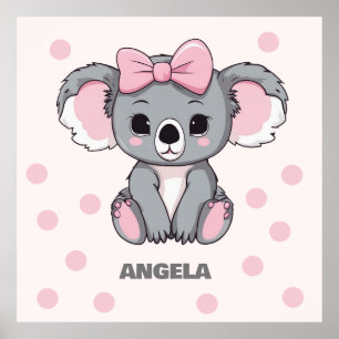 Affiche Bébé rose Koala Ours