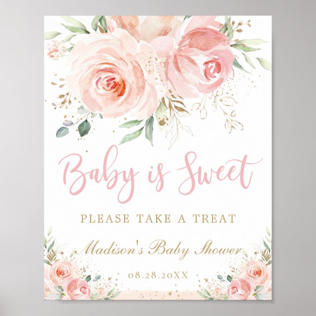 Affiche Bébé rose pâle Floral est Baby shower doux (Devant)