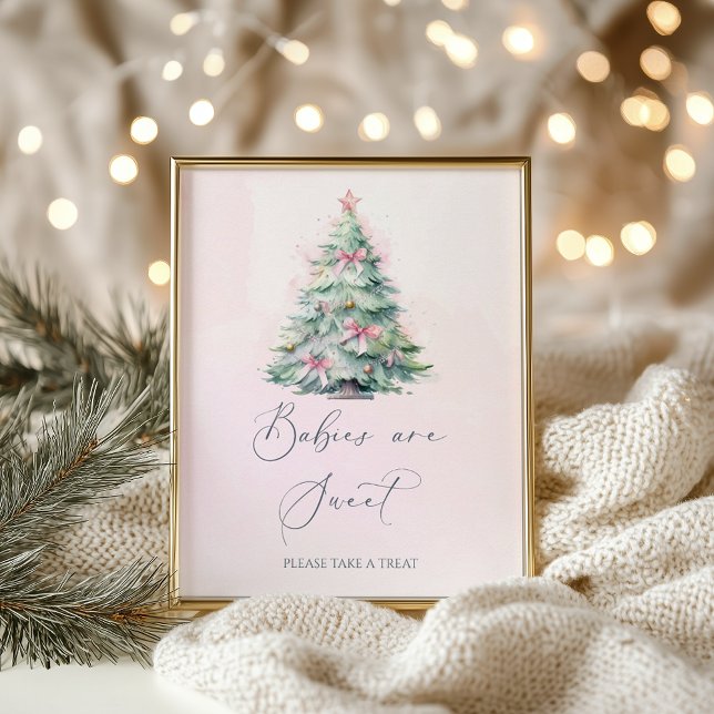 Affiche Bébé shower de Noël en hiver rose Les bébés sont d (Créateur téléchargé)