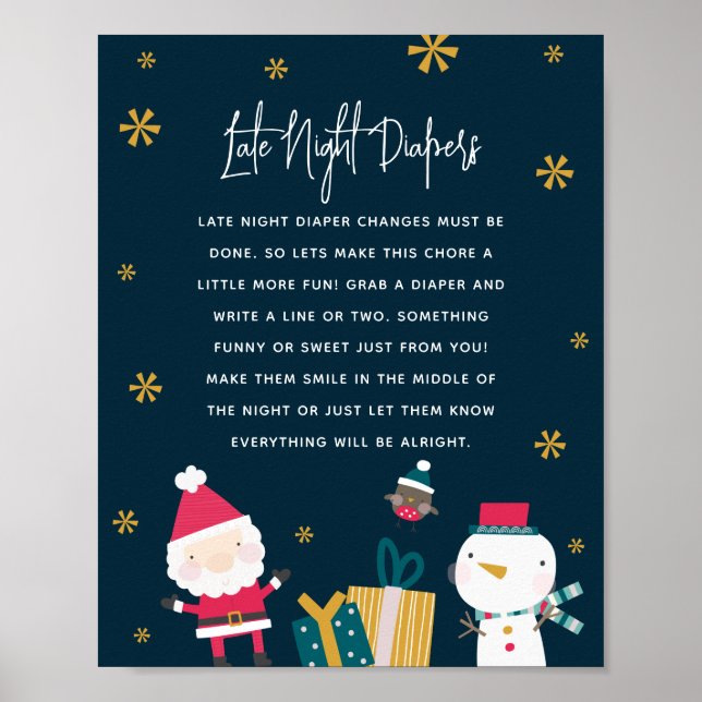 Affiche Bébé Shower de Noël festif 'Couche de nuit' (Devant)