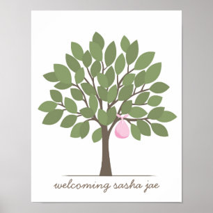 Affiche Bébé Signature Arbre - Rose