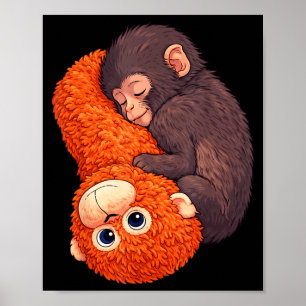 Affiche Bébé singe drôle qui frappe mignon animal hommes f