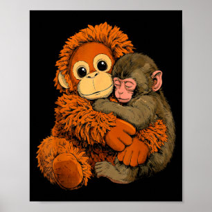 Affiche Bébé singe frappe maman singe jouet câlin chaud mi