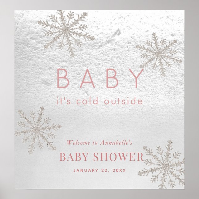 Affiche Bébé son froid dehors Baby shower fille accueil (Devant)