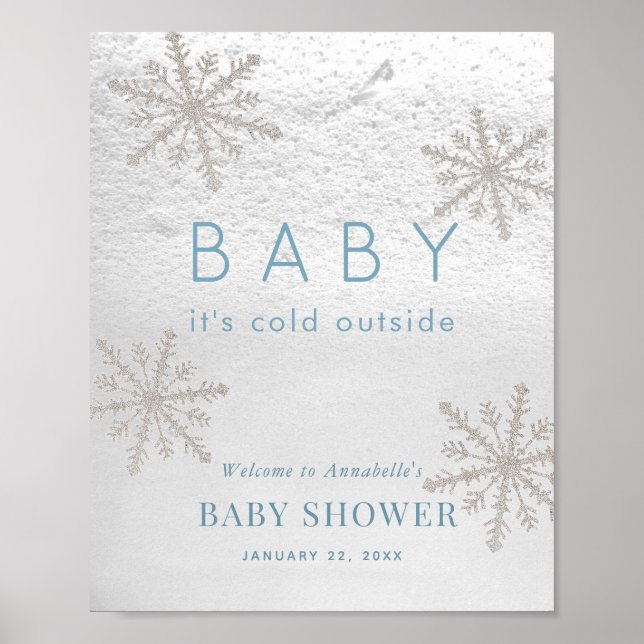 Affiche Bébé son froid extérieur Snowflake Baby shower ble (Devant)