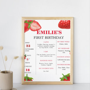 Affiche Bébé sucré fraise 1er anniversaire Jalon Signal