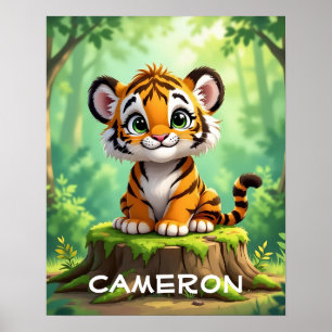 Affiche Bébé Tigre Art de nurserie de dessin animé migno