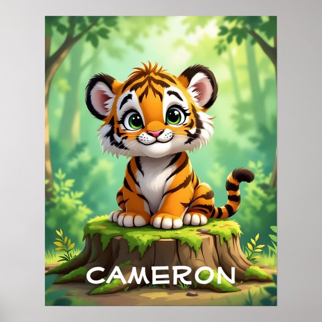 Affiche Bébé Tigre | Art de nurserie de dessin animé migno (Devant)