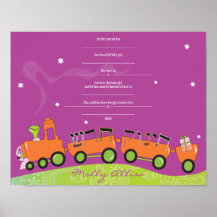 Affiche BÉBÉ TRAIN Juif Baby Naming certificat de naissanc
