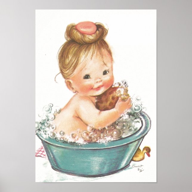 Affiche Bébé vintage dans la baignoire (Devant)