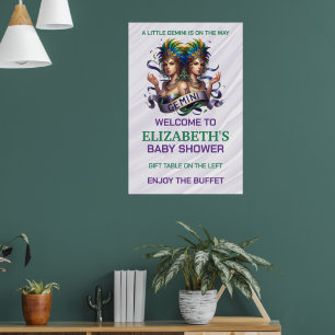 Affiche Bébéaux jumeaux Lavande et Vert Fête Prénatale du