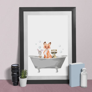 Affiche Bébés Animaux Mignons Dans un Bain de Baignoire