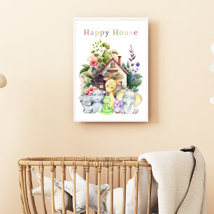 Affiche Bébés Animaux Mignons Et Maison Heureuse Texte C