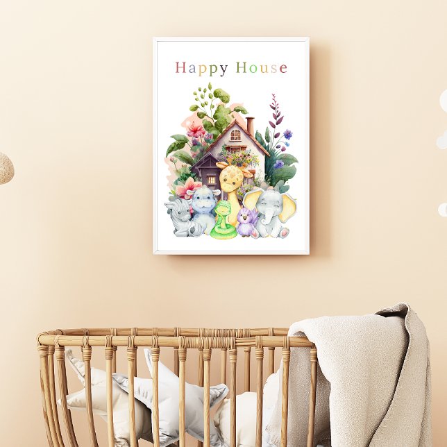 Affiche Bébés Animaux Mignons Et Maison Heureuse | Texte C (Créateur téléchargé)
