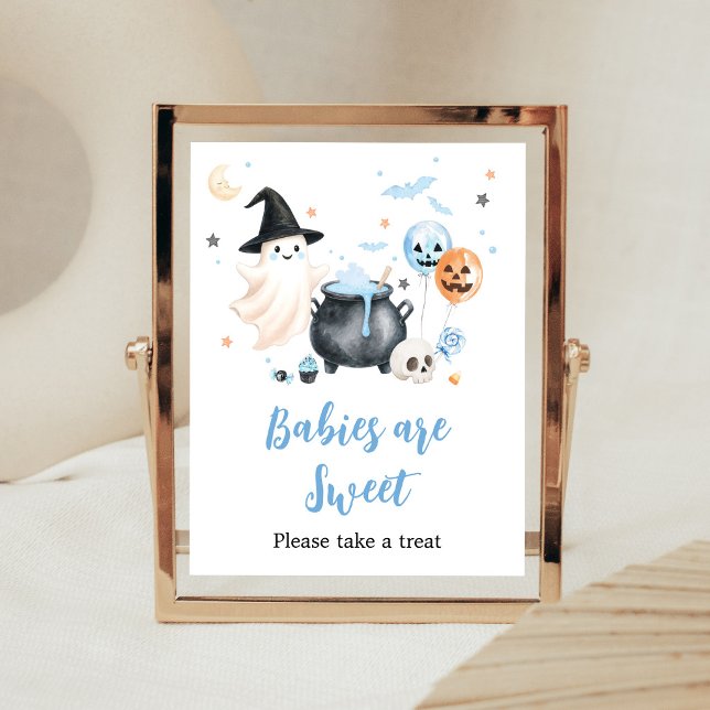 Affiche Bébés Blue Ghost Little Boo sont un signe doux (Boy Little Boo Baby Shower Babies are Sweet Sign)